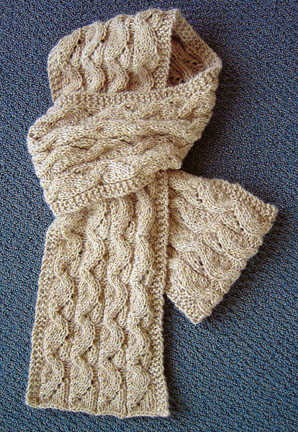 Opens and Folds Cabled Scarf - Click Image to Close