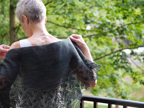 Twig and Leaf shawl designed and modeled by Anne Hanson